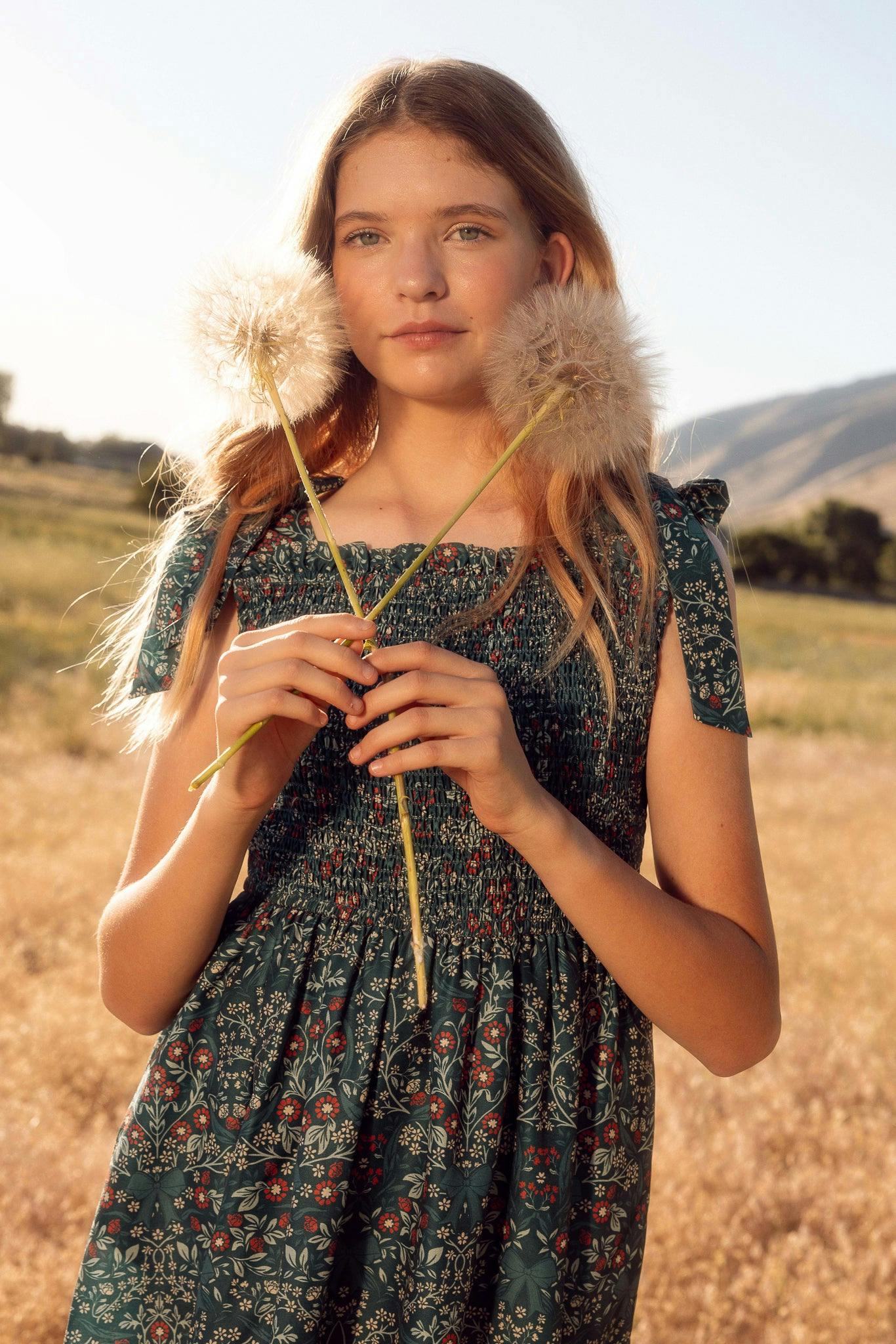 Mini Rayna Dress in Teal Ribboned Garden