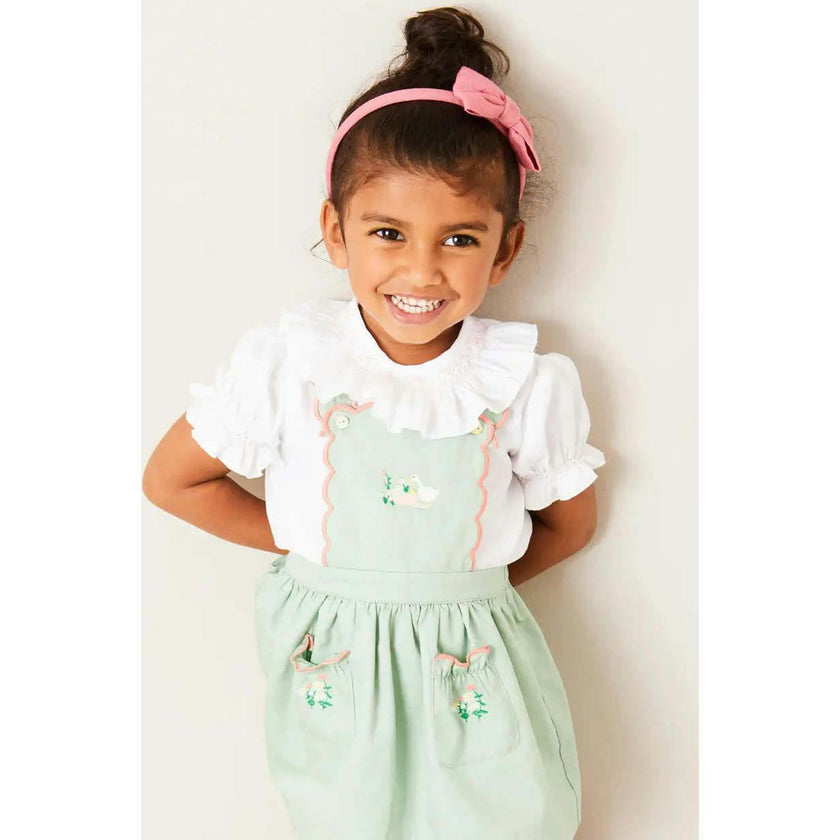 Duck Embroidered Scallop Detail Skirt With Braces in Green (18mths-6yrs)