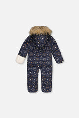 Baby Snug One Piece Snowsuit Adapted For Car Seats Blue Printed Teddy Bears