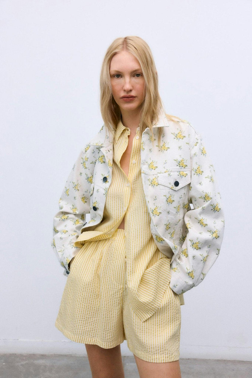Alheli Woman Short Mimosa Yellow Stripes