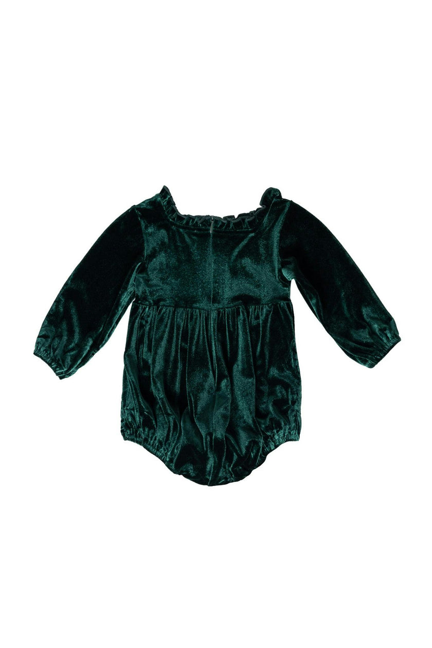 Baby Cypress Romper in Green Velvet