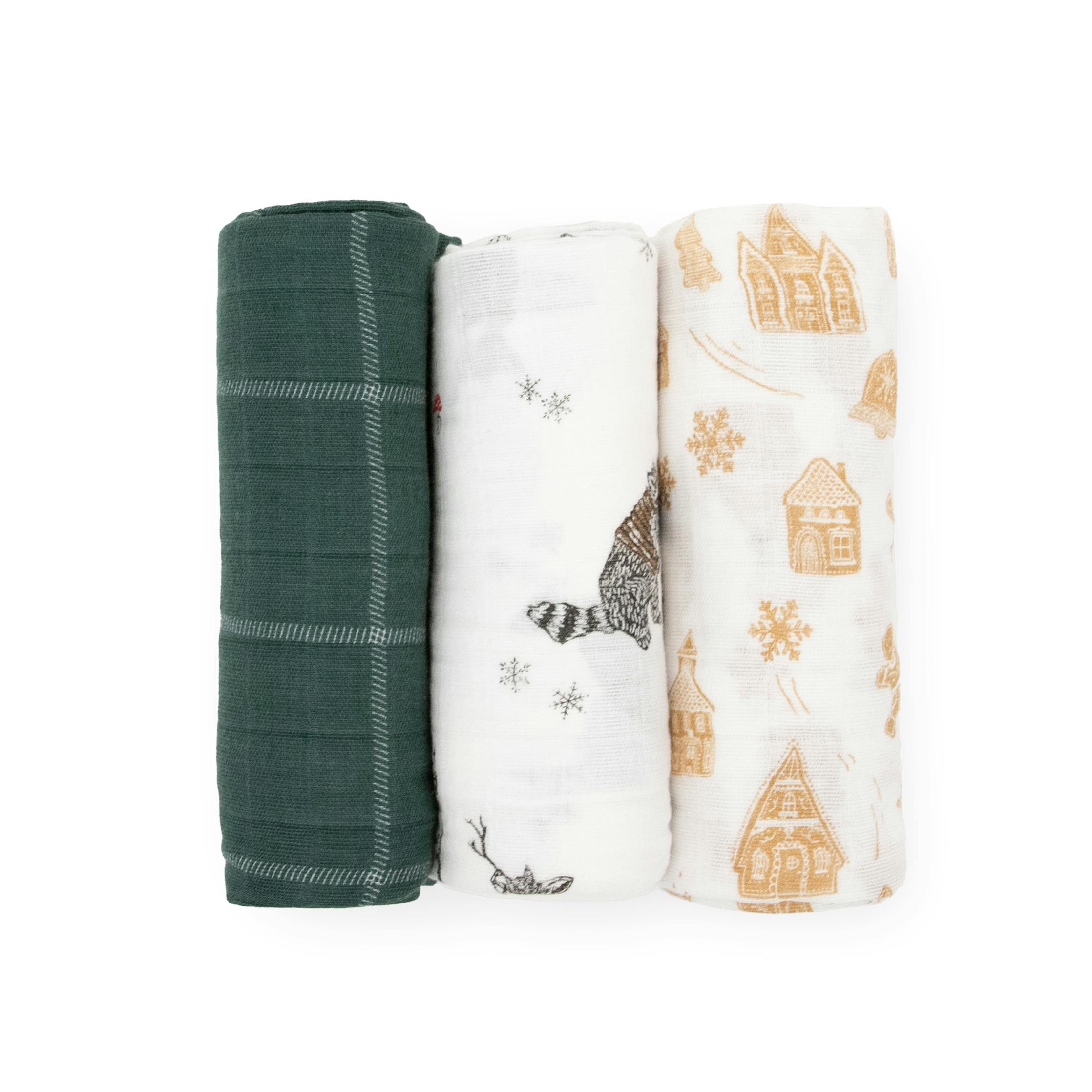 Cotton Muslin Swaddle Blanket 3 Pack - Snow Day