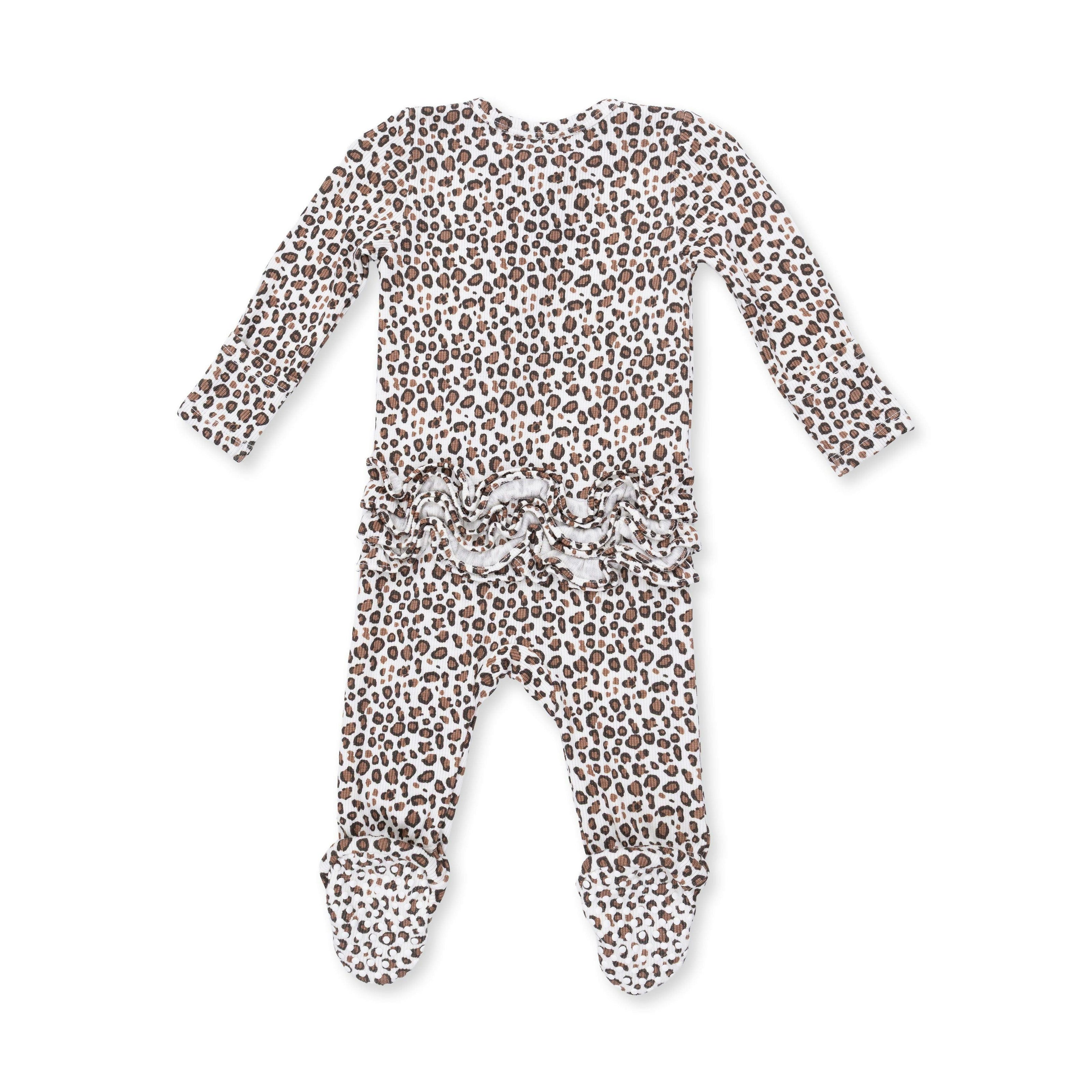 Leopard Rib - 2 Way Ruffle Back Zipper Footie