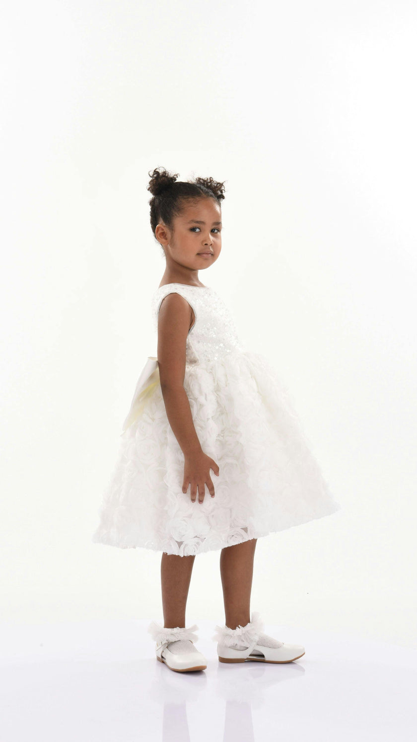 White Kreisler Sequin Bow Rose Dress