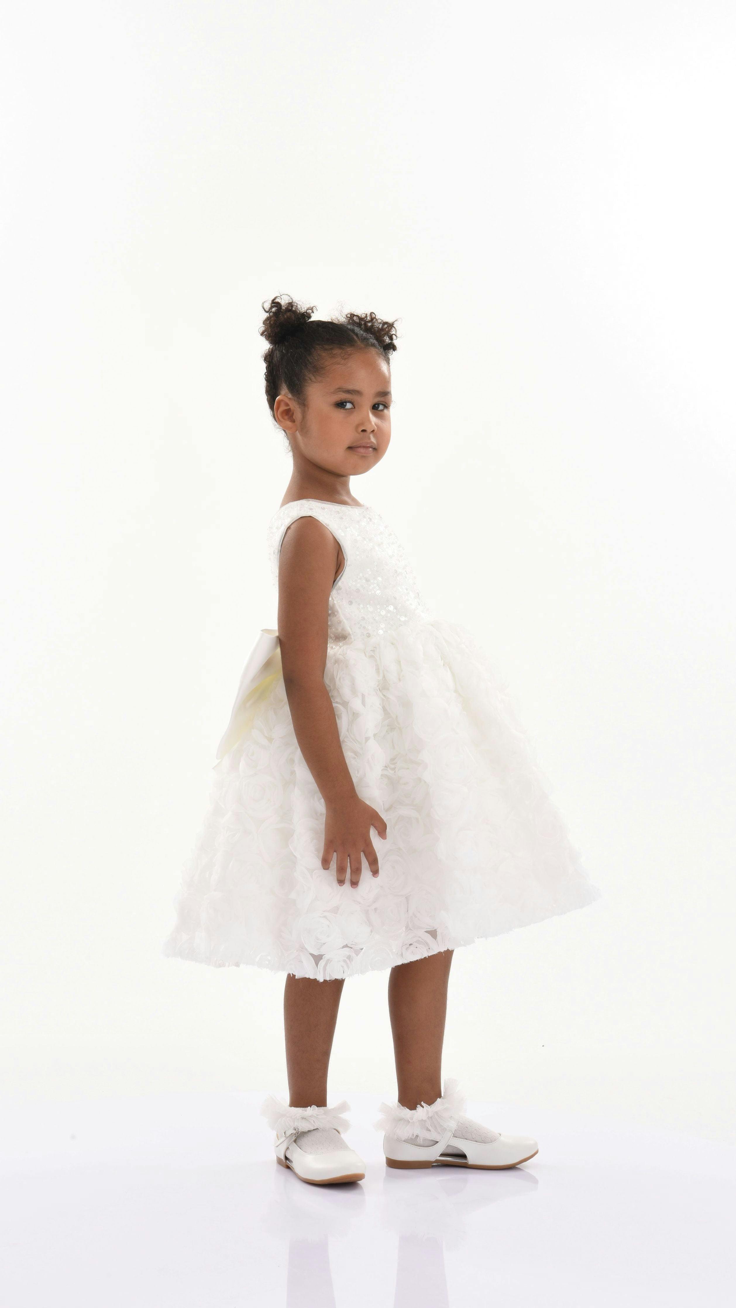 White Kreisler Sequin Bow Rose Dress