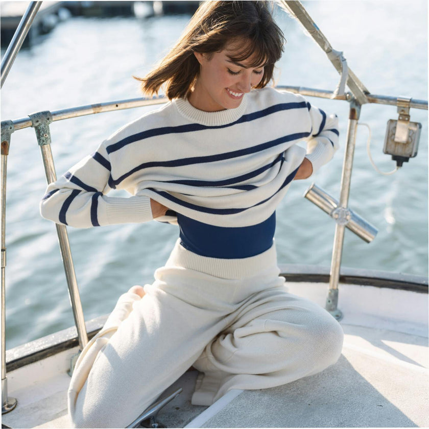 Women's Cream Wide Leg Knit Pant