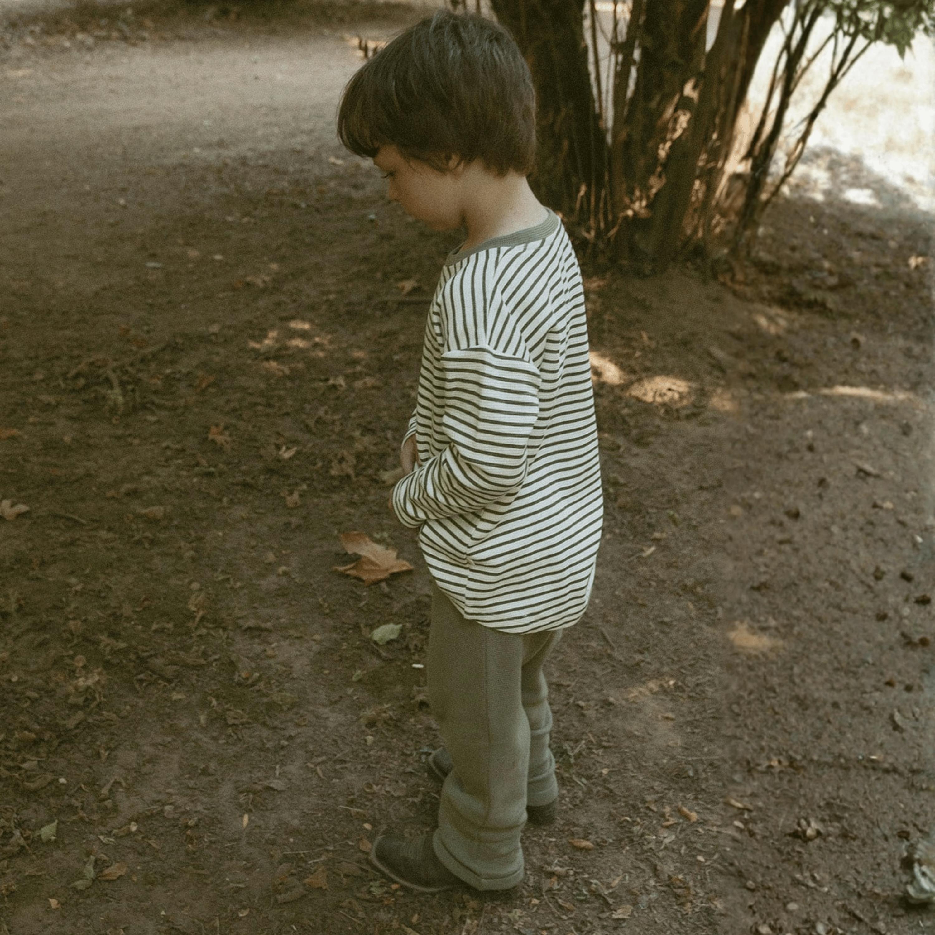 Organic Tee & Foldover Pants Set - Olive Stripes