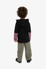 Fake Double Sleeve Hooded Shirt Royal Blue And Red