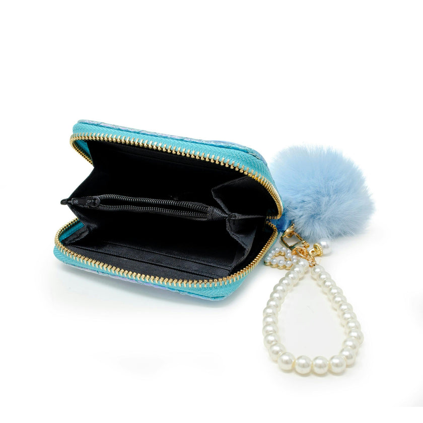 Mermaid Tail  Wallet with Pom-Pom & Pearl Strap