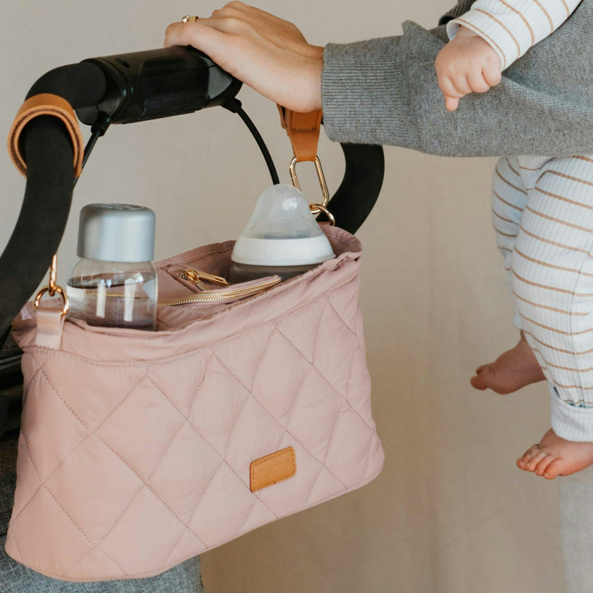 ZICOTO Beautiful Stroller Organizer Bag - Easy to Install Stroller Caddy incl. Cup Holder Attachment - Perfectly Sized Accessories For Any Stroller