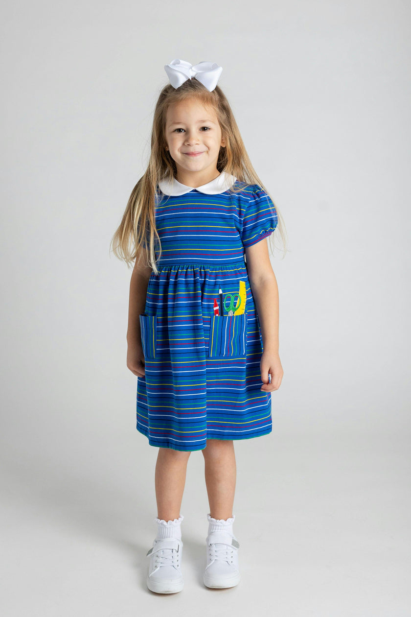 Stripe Knit Dress With School Supplies