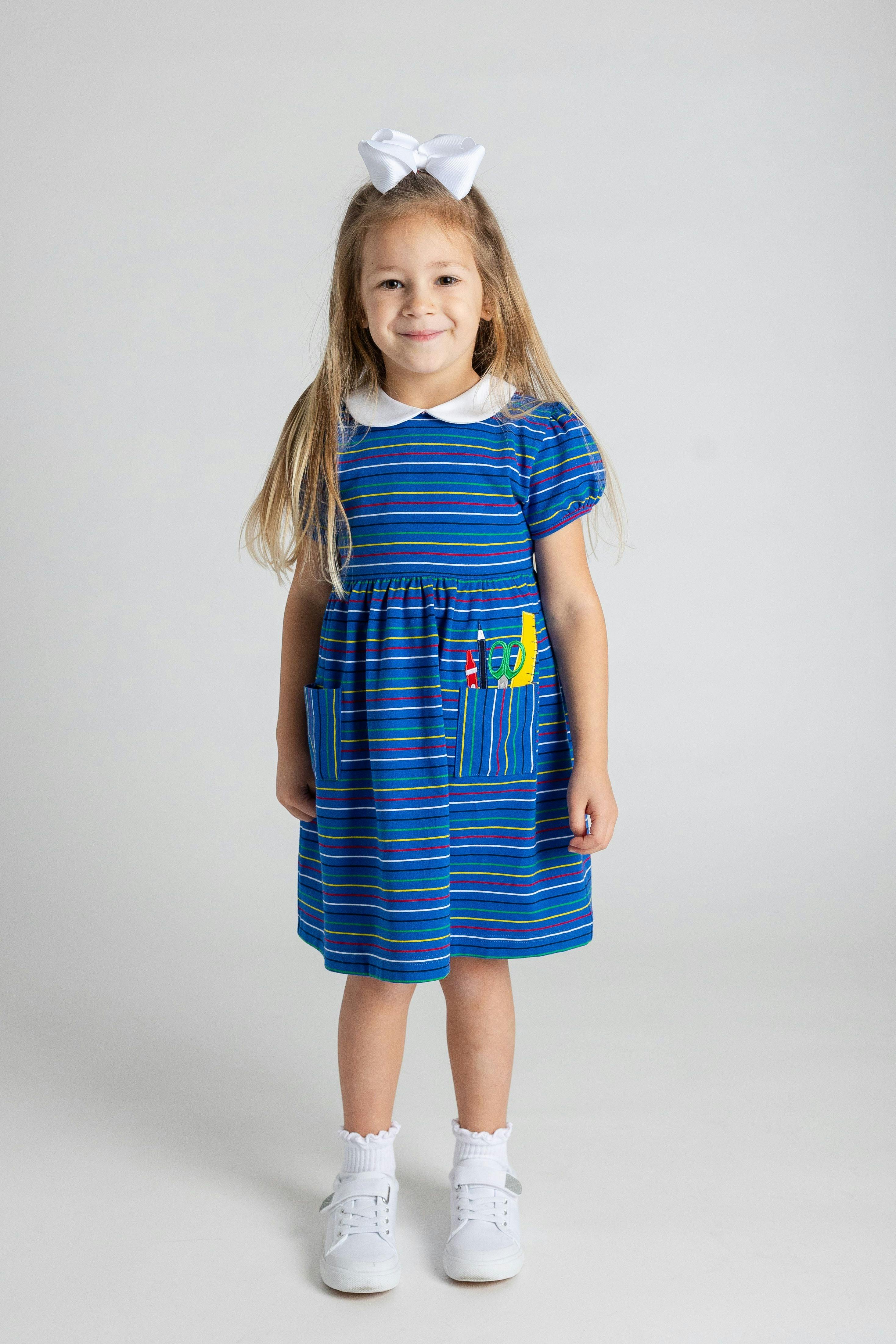 Stripe Knit Dress With School Supplies