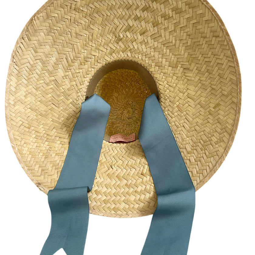 Geranium Sun Hat - Short & Wide French Blue Grosgrain Ribbon