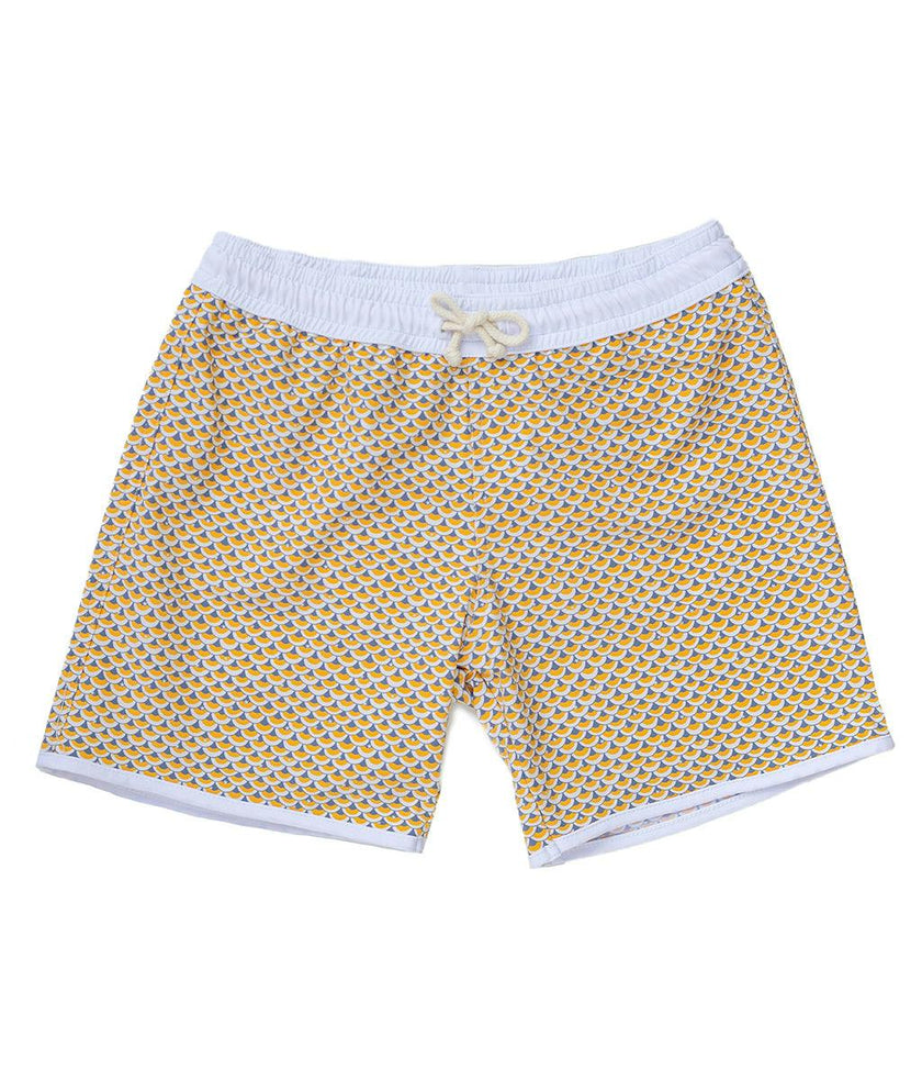 Swimshort Tommaso - Scales print mango yellow and pebble