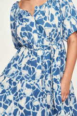Women's Capri Elastic Bubble Sleeve Tiered Maxi Dress, Blue