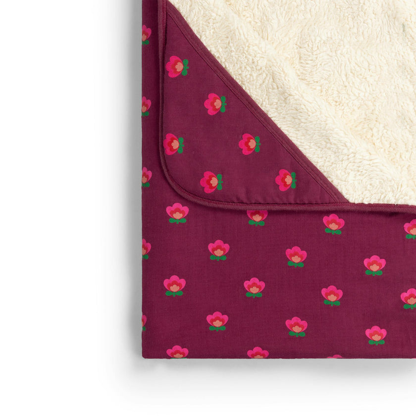 Pink Flowers Sherpa Hooded Organic Baby Blanket, Purple