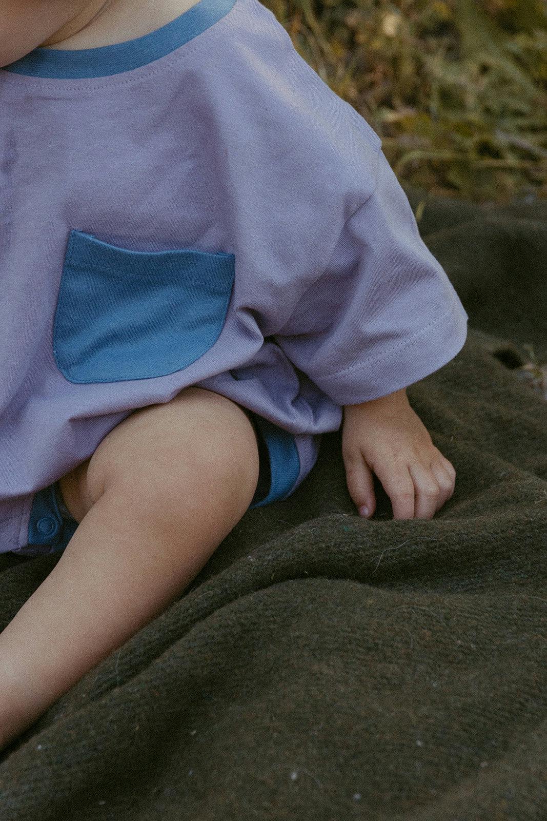 Cory Pocket Romper in Purple Ash