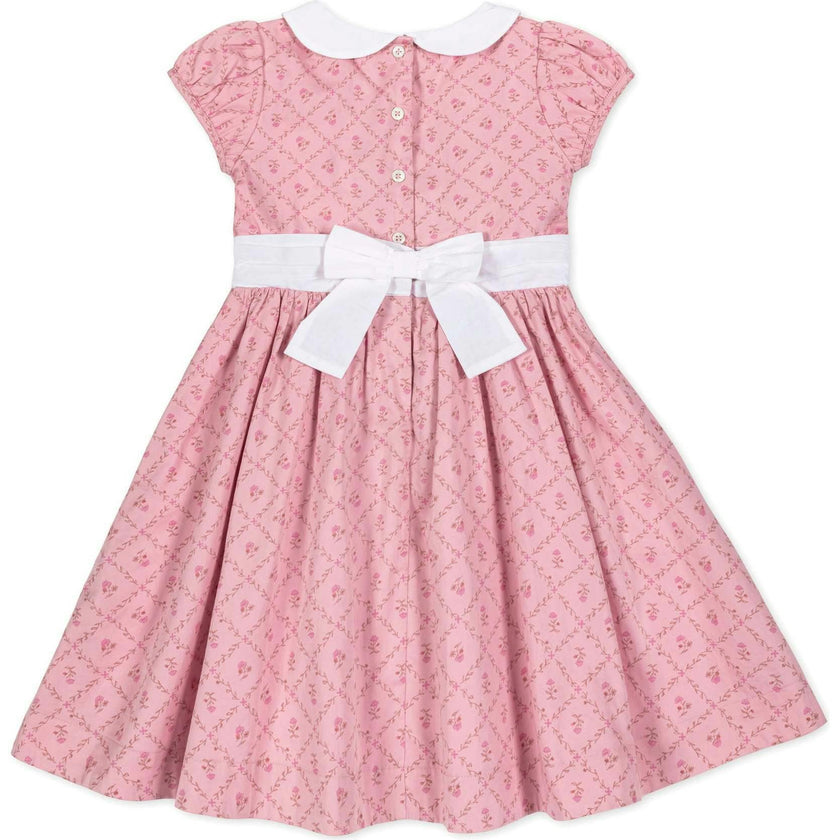 Organic Short Sleeve Sateen Dress with Peter Pan Collar, Pink