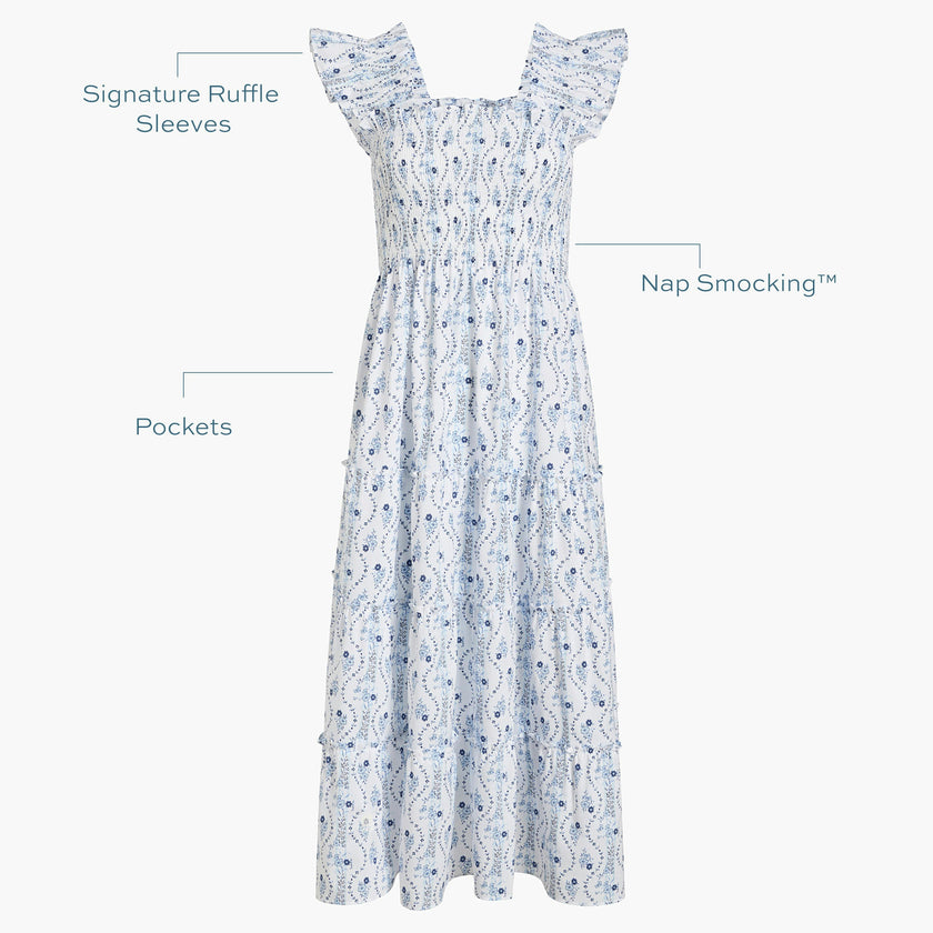 The Ellie Nap Dress - Blue Vine Stripe