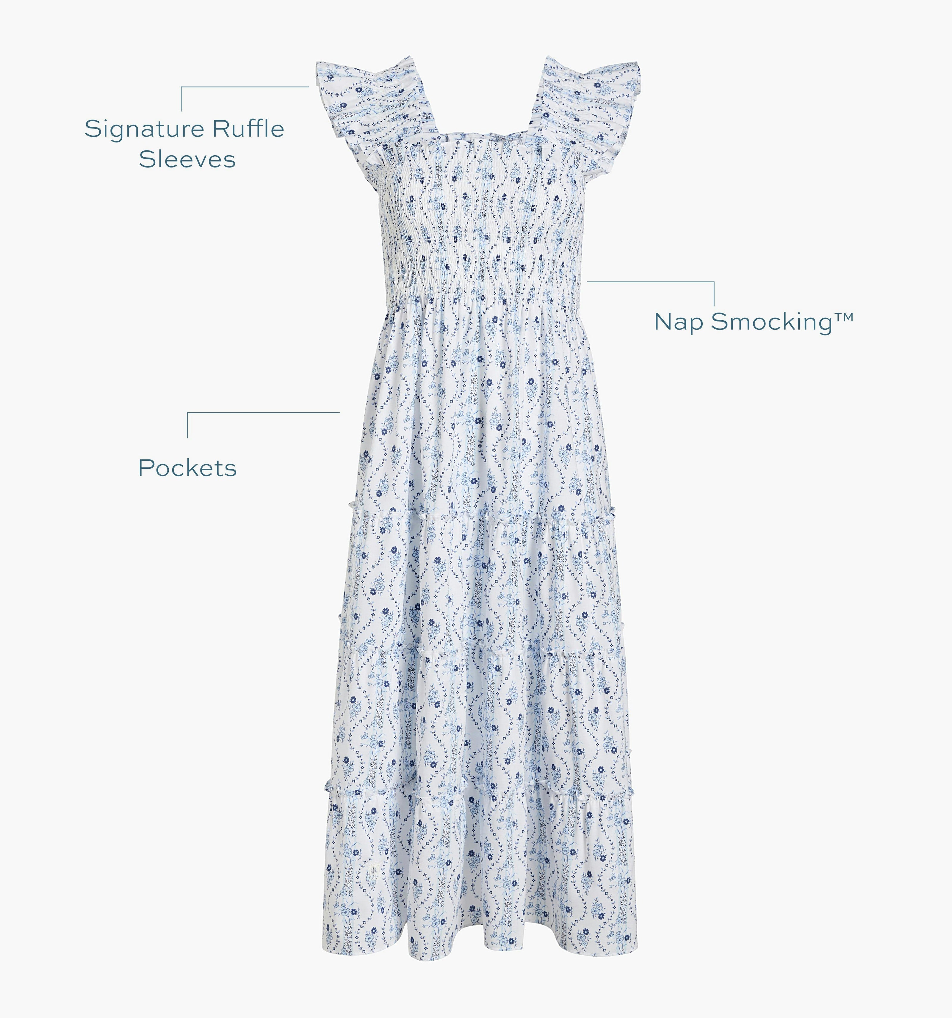 The Ellie Nap Dress - Blue Vine Stripe
