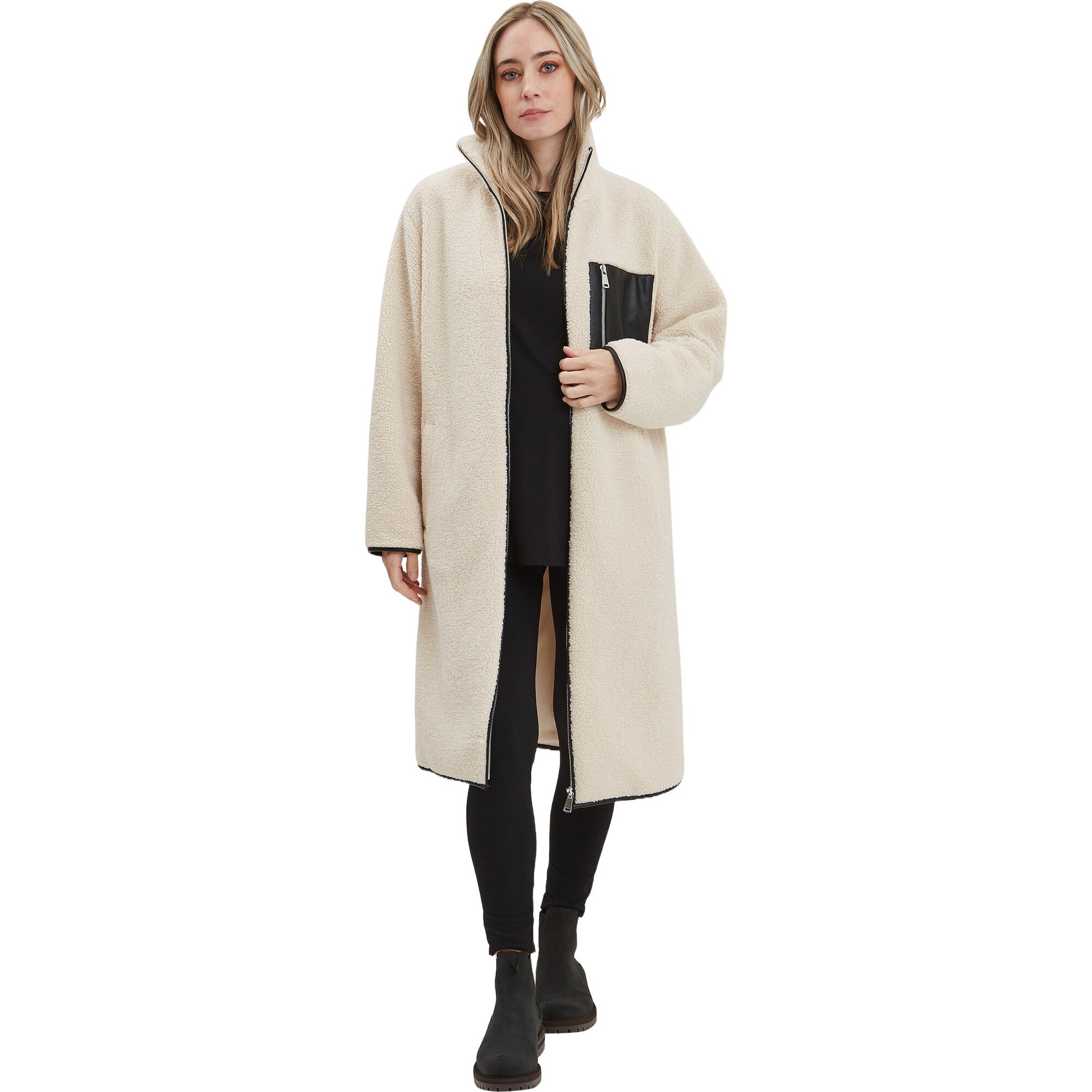 Teddi Stand Collar Double Zipper Long Maternity Coat