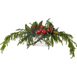 Lifelike Red Pomegranate, Real Touch Magnolia Leaves, & Norfolk Pine Holiday Arrangement in Oval Vase Christmas Centerpiece