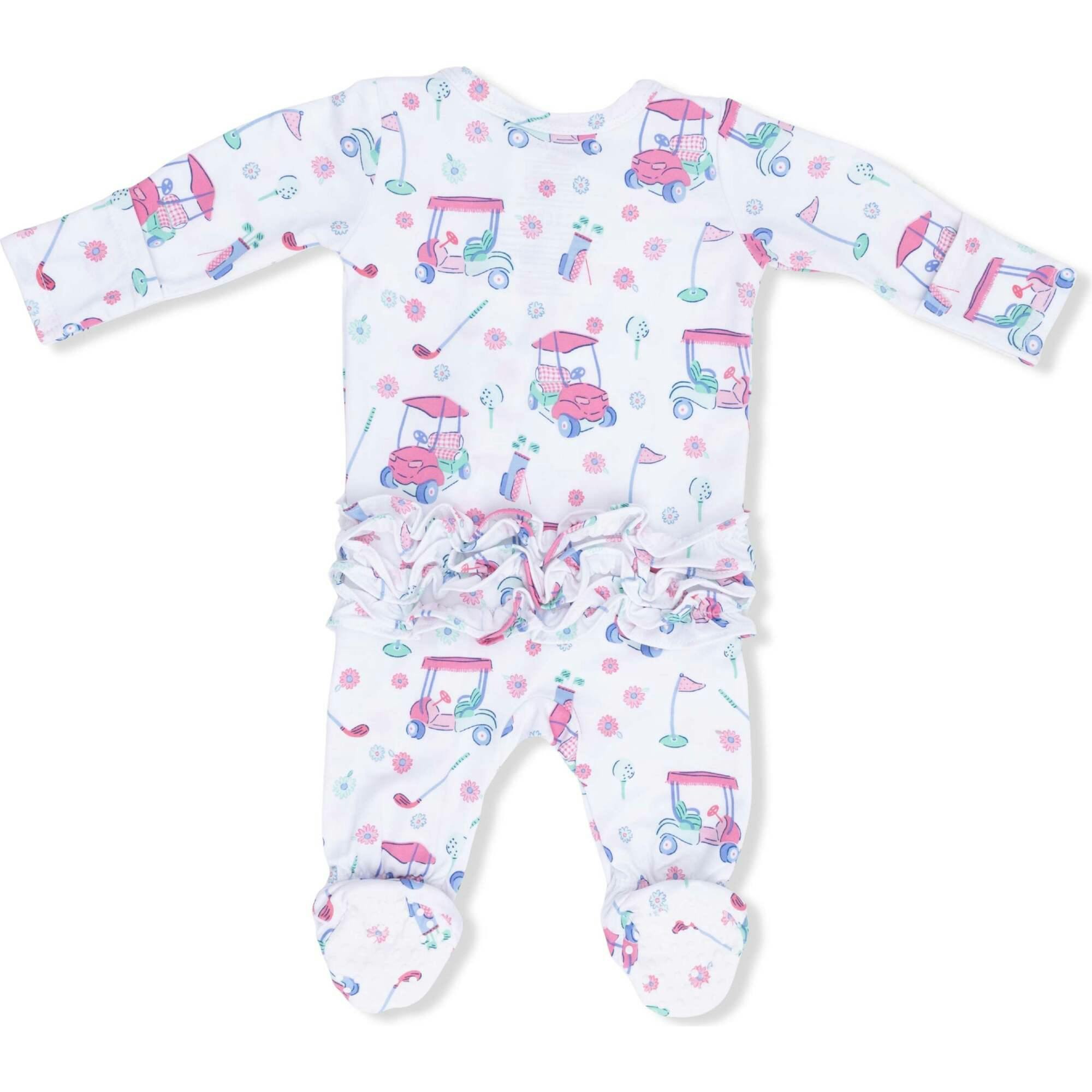 Golf Carts and Flowers - 2 Way Ruffle Back Zipper Footie
