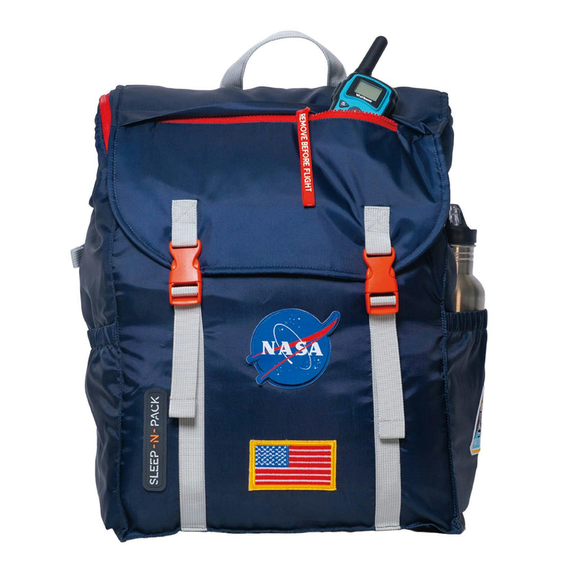 Sleep-N-Pack™ – Big Kid Size | NASA Official Logo & Patches | 2-in-1 Backpack & Sleeping Bag with Cozy Fleece Liner - NAVY