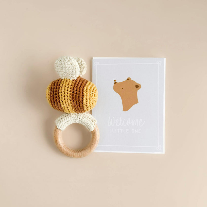 Cotton Crochet Rattle Teether Bee