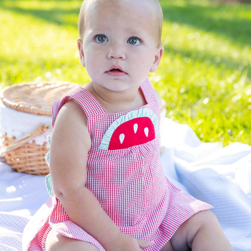 Check Seersucker Dress & Bloomer With Watermelon