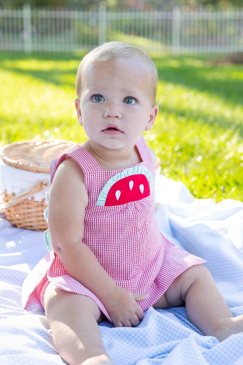 Check Seersucker Dress & Bloomer With Watermelon