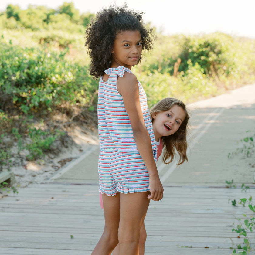 girls jetty stripe french terry tie knot set