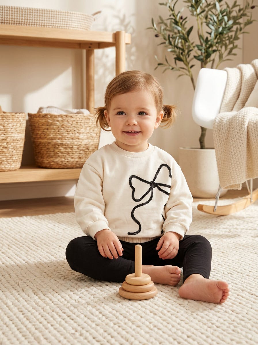 Printed Bow Baby Girls Set