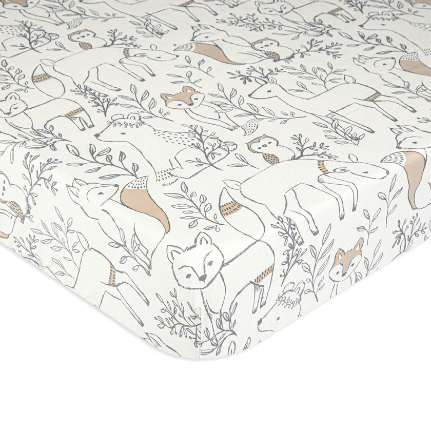Ezra Woodland Animal Cotton Fitted Crib Sheet