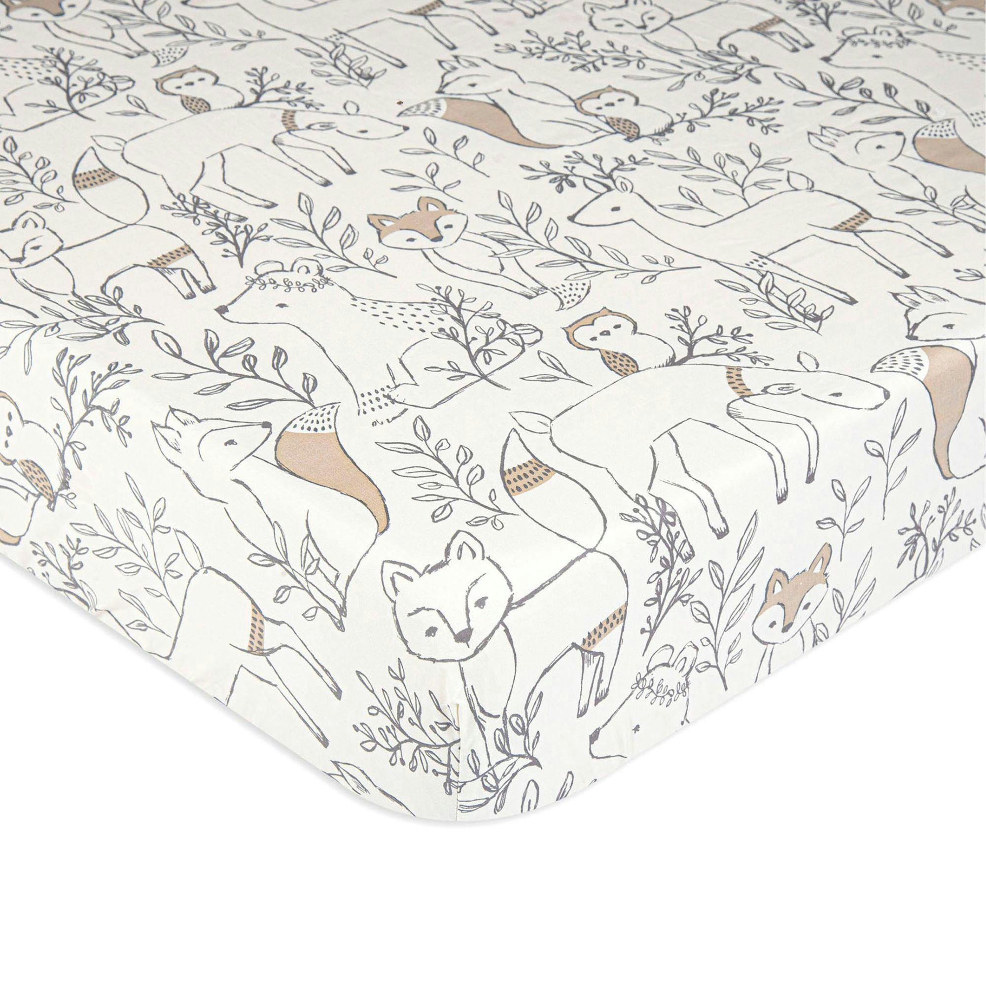 Ezra Woodland Animal Cotton Fitted Crib Sheet