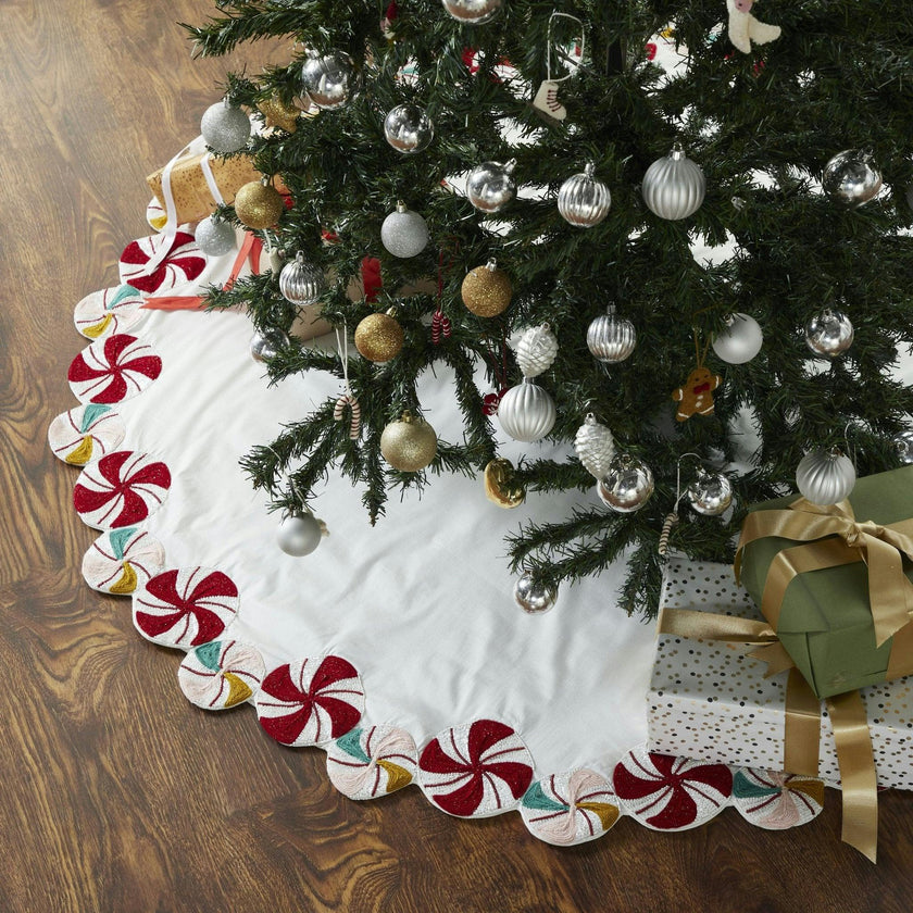 LIMITED EDITION Candy Swirl Hand Beaded Christmas Tree Skirt