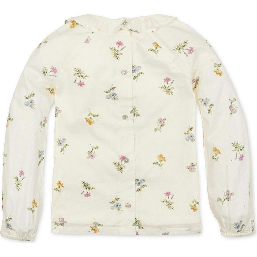 Organic Long Sleeve Ruffle Collar Top, White