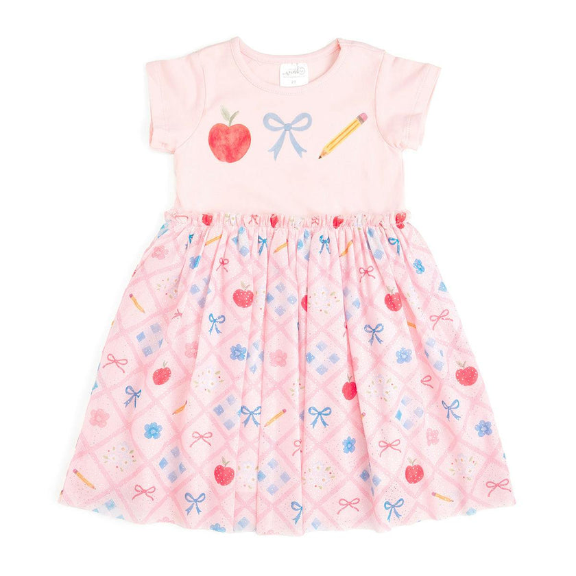 Back To School Trellis Short Sleeve Tutu Dress