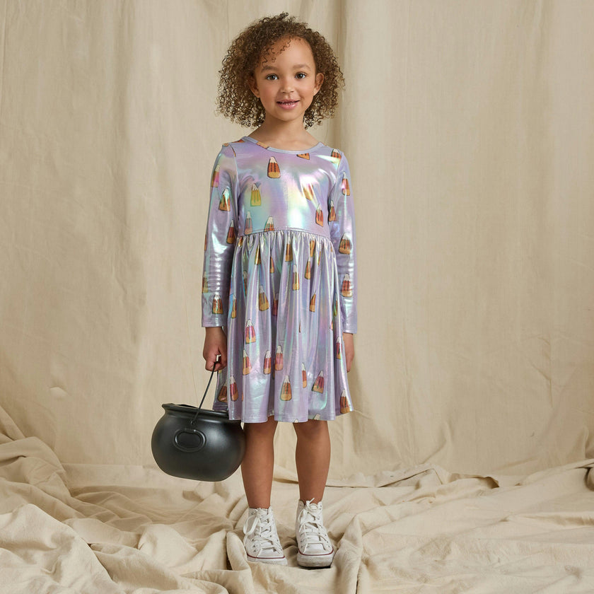 Girls Lame Steph Dress - Lavender Candy Corn