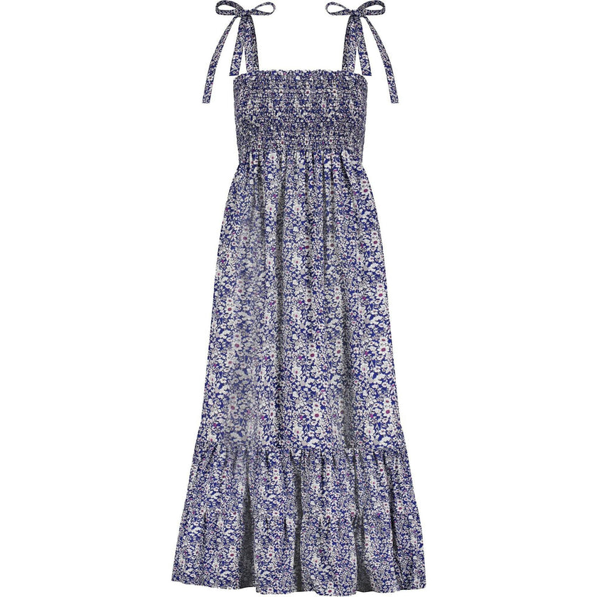 Queen B....India WOMEN'S Smocked Shoulder Tie Maxi Dress