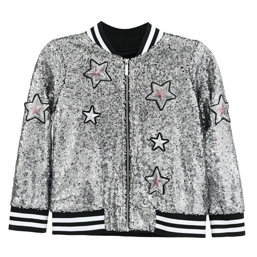 Silver Sequin Bomber Jacket