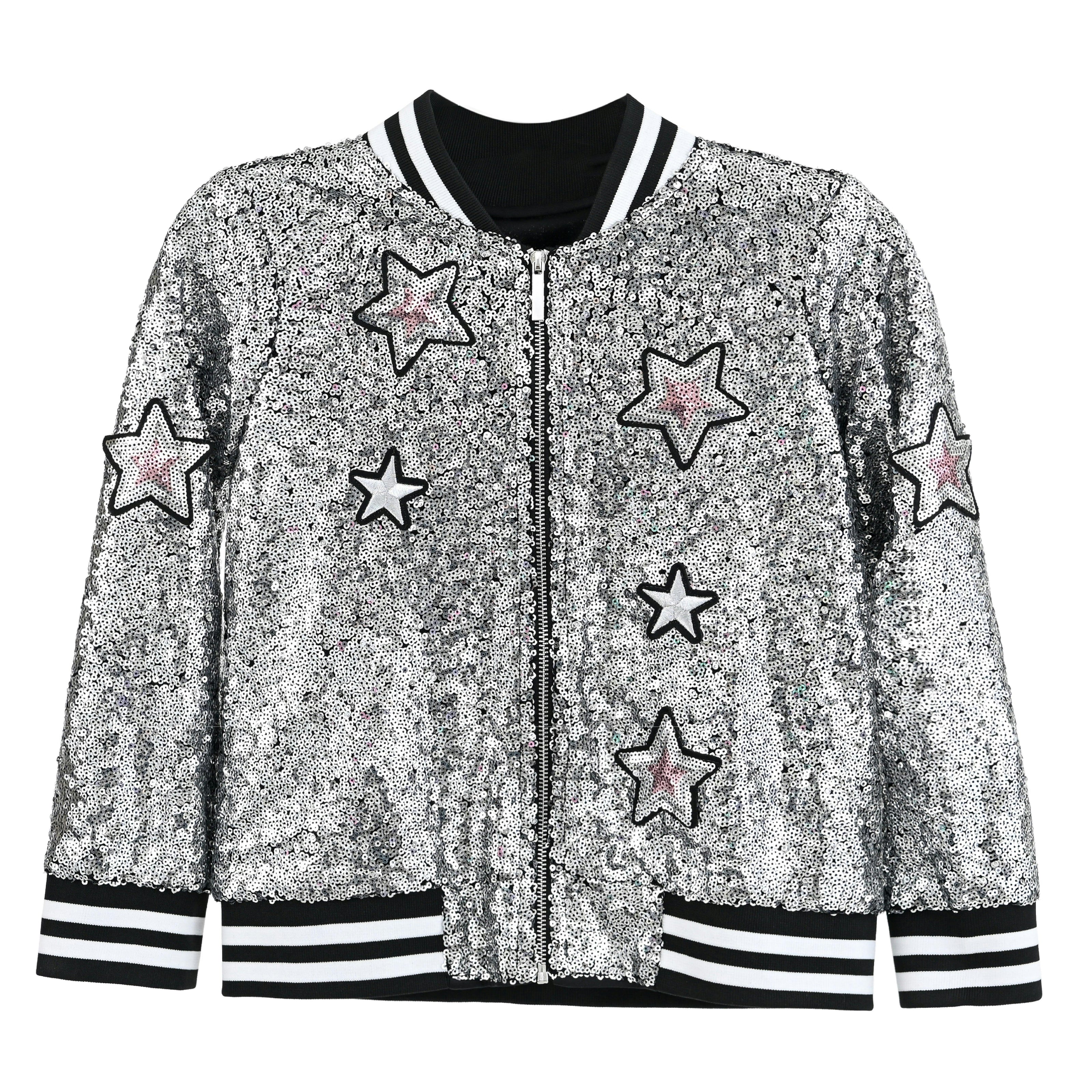 Silver Sequin Bomber Jacket