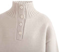 Beige Button-Up Ribbed Sweater