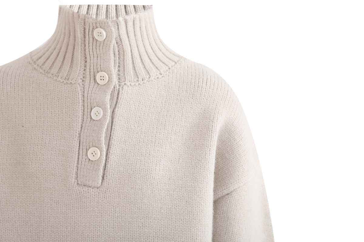 Beige Button-Up Ribbed Sweater