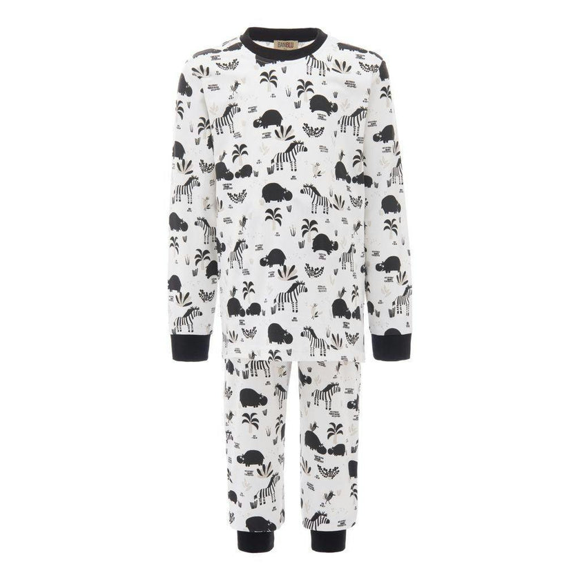 Banblu Kids White Hippo & Zebra Print PJ Set