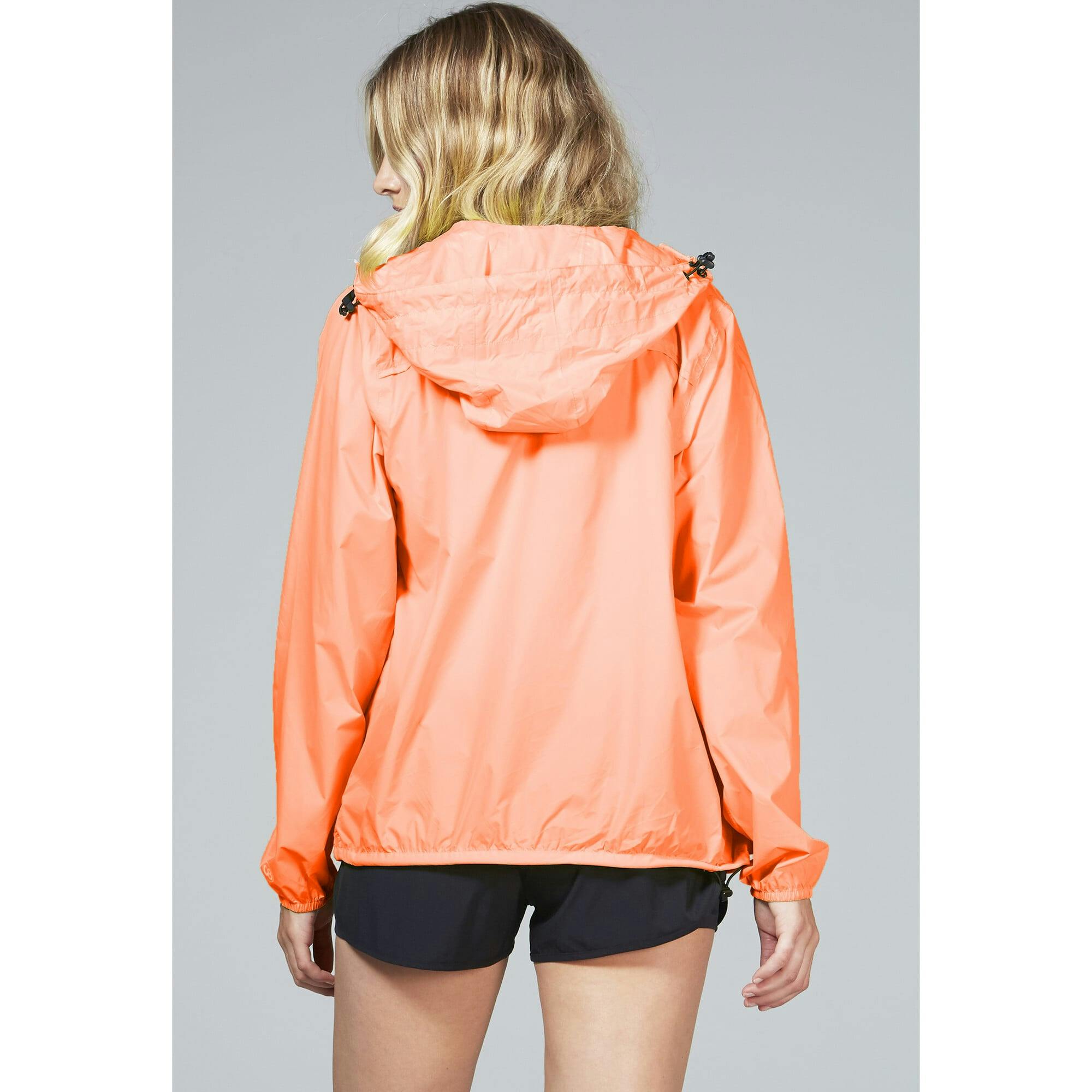 Yellow fluo full zip packable rain jacket and windbreaker