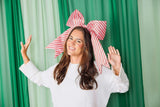 Packed Party Sweetheart Striped Jumbo Bow Headband - Red and White Striped Oversized Satin Bow Headband for Holiday Parties and Festive Photo Ops, One Size