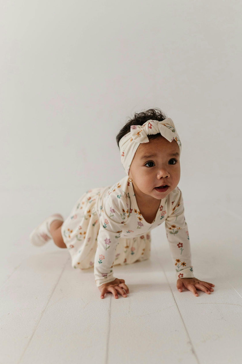 Baby Girl Long Sleeve Bodysuit Dress Set in Meadow Bloom