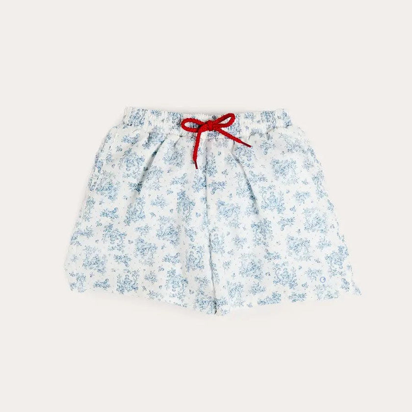 Audrey Toile Drawstring Swim Shorts in Blue (12mths- 10yrs)