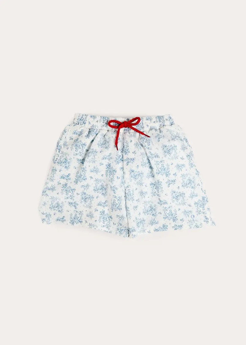 Audrey Toile Drawstring Swim Shorts in Blue (12mths- 10yrs)